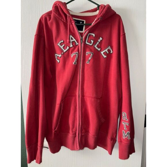 American Eagle Other - American Eagle Hoodie Mens Red Full Zip Sweatshirt Grunge Preppy Y2K #77